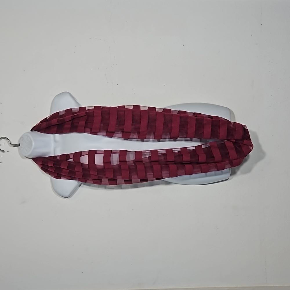 burgundy semi sheer striped infinity scarf one size